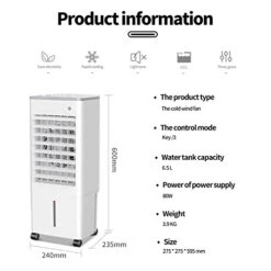 Air-Conditioning Fans Refrigerator 6.5 L Capacity Energy-Saving Small Air Conditioner Air Cooler The Cold Wind Fan The Dormitory Office Mobile Air Fan White-27.5*27.5*59.5cm -Solo Stoves Shop 41M9sf40fhL