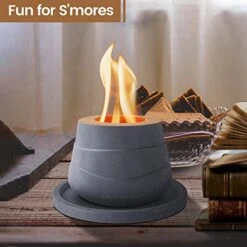 Kante 5.1 In. W Small Tulip Portable Concrete Rubbing Alcohol Tabletop Fire Pit W/Metal Extinguisher,Blue Fire Glass & 7.2 In. Dark Gray Base,Ethanol Fireplace,Indoor Tabletop Fire Pit Bowl Pot