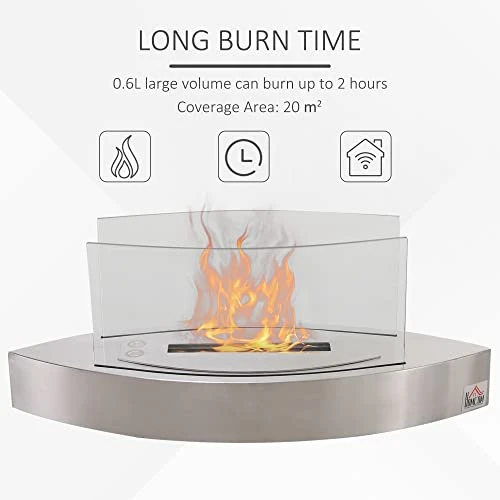 HOMCOM Ethanol Fireplace, 23.5" Tabletop 0.15 Gallon Stainless Steel 215 Sq. Ft., Burns Up To 2 Hours, Silver 5 HOMCOM Ethanol Fireplace, 23.5" Tabletop 0.15 Gallon Stainless Steel 215 Sq. Ft., Burns Up To 2 Hours, Silver - Image 5