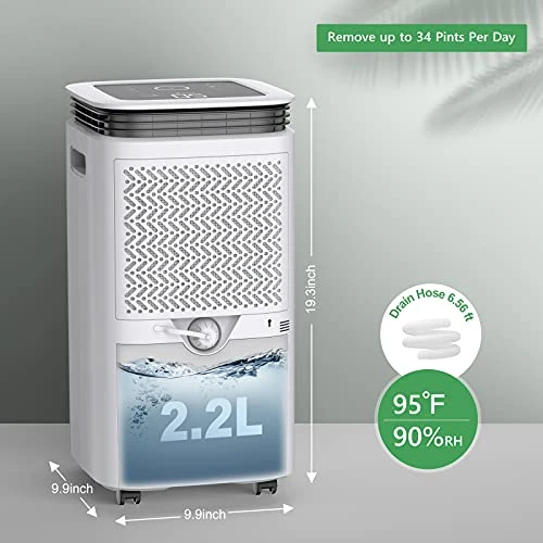 Waykar 2500 Sq. Ft Home Dehumidifier With Drain Hose For Bedrooms, Basements, Bathrooms, And Laundry Rooms - With Intelligent Touch Control And 3 Air Outlets, 24 Hr Timer, And 0.58 Gallon Water Tank 3 Waykar 2500 Sq. Ft Home Dehumidifier With Drain Hose For Bedrooms, Basements, Bathrooms, And Laundry Rooms - With Intelligent Touch Control And 3 Air Outlets, 24 Hr Timer, And 0.58 Gallon Water Tank - Image 3