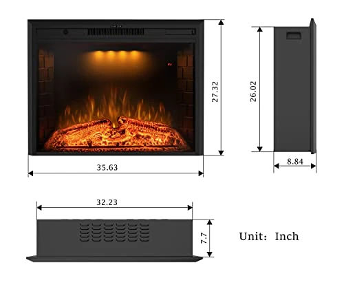 Benrocks 36'' Electric Fireplace Inserts, Recessed & Built In Wall Electric Fireplace Heater With Fire Crackling Sound, Adjustable Top Light & Flame Speed, Overheating Protection, 750/1500W Black 2 Benrocks 36'' Electric Fireplace Inserts, Recessed & Built In Wall Electric Fireplace Heater With Fire Crackling Sound, Adjustable Top Light & Flame Speed, Overheating Protection, 750/1500W Black - Image 2