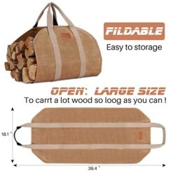TwentyNext Firewood Log Carrier, Firewood Waxed Canvas Tote Bag With Handles, Heavy Duty Firewood Holder Fireplace Wood Stove Accessories For Camping,BBQ Indoor & Outdoor -Solo Stoves Shop 41OiasaiHML