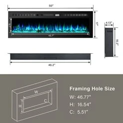 50 Inch Electric Fireplace Inserts, Quiet Wall Mounted Fireplace, Led Fireplace For Living Room, Recessed Electric Fireplace, Linear Fireplace, Logs & Crystal, 750/1500W -Solo Stoves Shop 41OrpTjupRL
