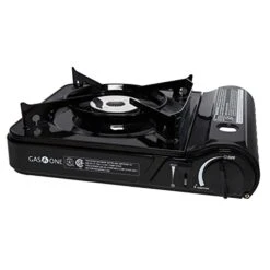 GAS ONE GS-3800DF Dual Spiral Flame 11,000 BTU Portable Gas Stove With Heavy Duty Clear Carrying Case, CSA Listed , Black