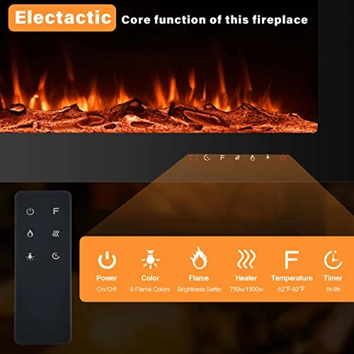 70 Inch Electric Fireplace Inserts, Wall Mounted Fireplace, Led Fireplace With Logs, Recessed Electric Fireplace With Remote Control, Linear Fireplace, 9 Multi Color Flames, 750/1500W 2 70 Inch Electric Fireplace Inserts, Wall Mounted Fireplace, Led Fireplace With Logs, Recessed Electric Fireplace With Remote Control, Linear Fireplace, 9 Multi Color Flames, 750/1500W - Image 2