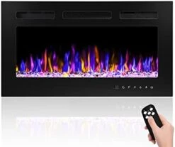 BETELNUT 50" Electric Fireplace Wall Mounted And Recessed With Remote Control, 750/1500W Ultra-Thin Wall Fireplace Heater W/Timer Adjustable Flame Color And Brightness, Log Set & Crystal Options -Solo Stoves Shop 41PJ4qyr3DL. AC