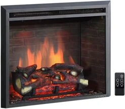PuraFlame Western Electric Fireplace Insert With Fire Crackling Sound, Remote Control, 750/1500W, Black, 33 1/16 Inches Wide, 25 9/16 Inches High -Solo Stoves Shop 41PLSmVon9L. AC