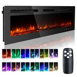 50 Inch Electric Fireplace Inserts, Quiet Wall Mounted Fireplace, Led Fireplace For Living Room, Recessed Electric Fireplace, Linear Fireplace, Logs & Crystal, 750/1500W