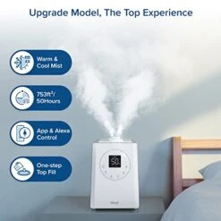 LEVOIT LV600S Smart Warm And Cool Mist Humidifiers For Home Bedroom Large Room, (6L) Air Vaporizer Quickly Humidify Whole House Up To 753 Sq. Ft, Easy Top Fill, App & Voice Control - Quiet Sleep Mode