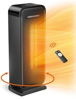 Space Heater, PARIS RHÔNE 16‘’ Space Heater For Indoor Use, 1500W 2S Heating Electric Heater With Remote, 12H Timer, 70°Oscillation, Tip-Over Protection, Ceramic Heater With Thermostat For Bedroom