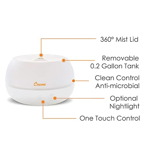 Crane Personal Ultrasonic Cool Mist Humidifier And Aroma Therapy Diffuser, For Home Bedroom Hotels Travel And Office, 0.2 Gallon, Filter Free, White 2 Crane Personal Ultrasonic Cool Mist Humidifier And Aroma Therapy Diffuser, For Home Bedroom Hotels Travel And Office, 0.2 Gallon, Filter Free, White - Image 2