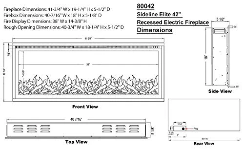 Touchstone 80042 - Sideline Elite Electric Fireplace - 42 Inch Wide - In Wall Recessed - 60 Color Combinations - 1500/750 Watt Heater (68-88°F Thermostat) - Black - Log, Crystals, And Driftwood 3 Touchstone 80042 - Sideline Elite Electric Fireplace - 42 Inch Wide - In Wall Recessed - 60 Color Combinations - 1500/750 Watt Heater (68-88°F Thermostat) - Black - Log, Crystals, And Driftwood - Image 3