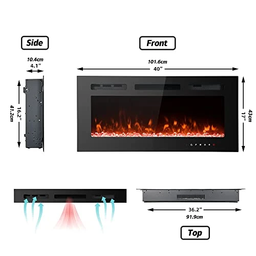 Maxhonor Electric Fireplace Insert Wall Mounted Freestanding Heater With Remote Control, 1500/750W (40inch, Black) 3 Maxhonor Electric Fireplace Insert Wall Mounted Freestanding Heater With Remote Control, 1500/750W (40inch, Black) - Image 3