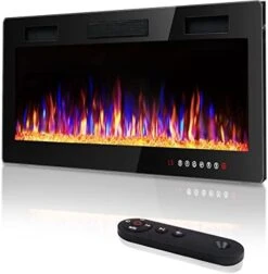 Vitesse 50 Inch Ultra-Thin Electric Fireplace In-Wall Recessed And Wall Mounted Fireplace Heater,Linear Fireplace With Multicolor Flame,Timer,Low Noise,750/1500W,Touch Screen & Remote Control(50’’) -Solo Stoves Shop 41XfxidyaqL. AC