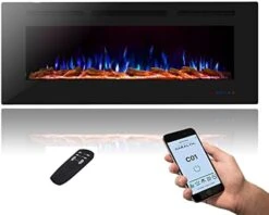 Masarflame 42" Recessed Electric Fireplace Insert, 5 Flame Settings, Log Set Or Crystal Options, Temperature Control By Touch Panel & Remote, 750/ 1500W Heater, Black -Solo Stoves Shop 41XydwVTenL. AC