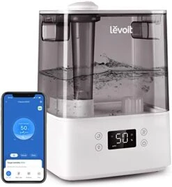 LEVOIT Humidifiers For Bedroom Large Room Home, (6L) Cool Mist Top Fill Essential Oil Diffuser For Baby & Plants, Smart App & Voice Control, Rapid Humidification & Auto Mode - Quiet Sleep Mode, Gray -Solo Stoves Shop 41aywDR1PL. AC