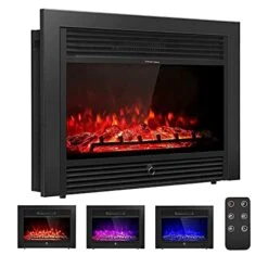 Giantex Wall Fireplace Electric With Remote Control, 28.5" Electric Fireplace Insert Recessed Mounted With 3 Color Adjustable Flames, 2 Modes Heat, 8 H Timer, 5 Brightness Settings, 750/1500W Heater