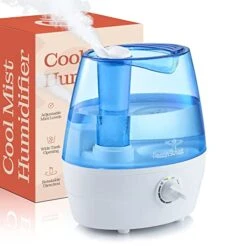 Cool Mist Humidifiers For Bedroom - 2.2L Water Tank, Baby, Office, Quiet Ultrasonic Air Vaporizer, Adjustable Mist Level, 360 Nozzle Rotation, Auto-Shut Off, Large Area Humidifier Easy Fill And Clean