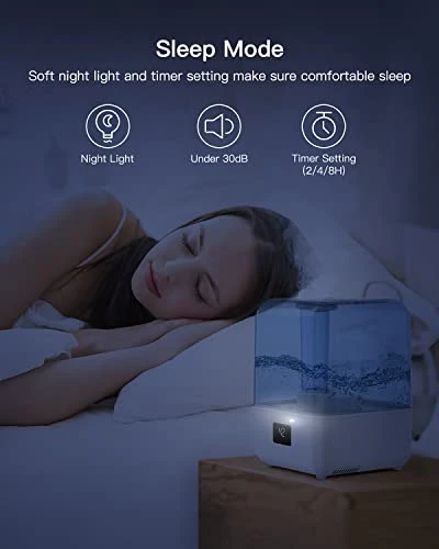 Humidifiers For Bedroom, MORENTO 4.5L Top Fill Humidifiers For Large Room, Cool Mist Humidifiers For Home, 360° Nozzle, Auto Shut-Off, Humidity Setting, Last Up To 50Hrs With Night Light, White 4 Humidifiers For Bedroom, MORENTO 4.5L Top Fill Humidifiers For Large Room, Cool Mist Humidifiers For Home, 360° Nozzle, Auto Shut-Off, Humidity Setting, Last Up To 50Hrs With Night Light, White - Image 4