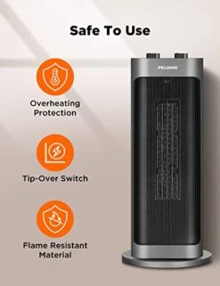 PELONIS PTH15A2BGB 1500W Fast Heating Space Heater, Programmable Thermostat, Easy Control, Widespread Oscillation, Over Heating & Tip-over Switch Protection, 7.72 X 7.72 X 17.76 Inches, Gray