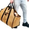 Firewood Carrier Waxed Canvas Tote Bag - Log Carrier For Firewood Heavy Duty Tote Extra Large- 20oz Waxed Canvas Wood Carrier For Firewood With Handles - Firewood Holder Indoor Log Bag For Fireplace
