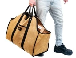 Firewood Carrier Waxed Canvas Tote Bag - Log Carrier For Firewood Heavy Duty Tote Extra Large- 20oz Waxed Canvas Wood Carrier For Firewood With Handles - Firewood Holder Indoor Log Bag For Fireplace