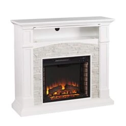 Seneca Electric Media Fireplace - White W/White Faux Stone -Solo Stoves Shop 41g4LgOC0FL