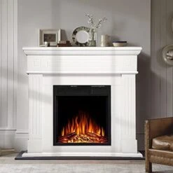 R.W.FLAME Electric Fireplace Mantel Wooden Surround Firebox, Freestanding Fireplace, Home Space Heather, Adjustable Led Flame, Remote Control,750W/1500W,Pearl White -Solo Stoves Shop 41gMrpbbD5L. AC