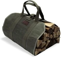 BHD Firewood Fireplace Carrier Logs Tote Holder 20 Oz Waxed Canvas Sturdy Bag With Handles For Camping Indoor Outdoor Brown -Solo Stoves Shop 41gTf8y98ML. AC