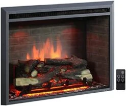 PuraFlame Western Electric Fireplace Insert With Fire Crackling Sound, Remote Control, 750/1500W, Black, 33 1/16 Inches Wide, 25 9/16 Inches High -Solo Stoves Shop 41hvLV9g59L. AC