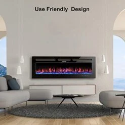Electric Fireplace 50 Inch, Home4me Fireplace Heater Freestanding, Recessed And Wall Mounted Fireplace 750/1500W, Remote Control With Timer, Touch Screen, Low Noise, 12 Adjustable Flame Colors -Solo Stoves Shop 41j4EeXMQyL