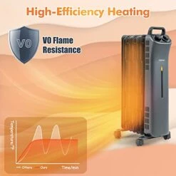COSTWAY 1500W Oil Filled Radiator Heater, Electric Oil Radiant Heater W/Universal Wheels, 3-Level Heat, Tip-over & Overheat Protection, Portable Space Heater For Home Office Indoor Use, Black 9 COSTWAY 1500W Oil Filled Radiator Heater, Electric Oil Radiant Heater W/Universal Wheels, 3-Level Heat, Tip-over & Overheat Protection, Portable Space Heater For Home Office Indoor Use, Black -Solo Stoves Shop 41jKhjx44qL