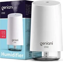 GENIANI Portable Small Cool Mist Humidifiers 250ML - USB Desktop Humidifier For Plants, Office, Car, Baby Room With Auto Shut Off & Night Light - Quiet Mini Humidifier (White) -Solo Stoves Shop 41kAkEBChL. AC