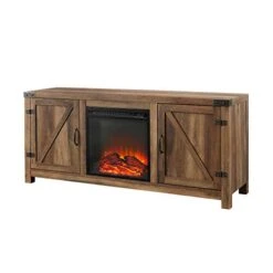 Walker Edison Georgetown Modern Farmhouse Double Barn Door Fireplace TV Stand For TVs Up To 65 Inches, 58 Inch, Rustic Oak -Solo Stoves Shop 41m7PB2FMEL