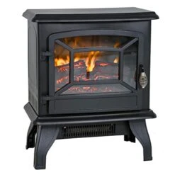 FDW Electric Fireplace Heater 20" Freestanding Fireplace Stove Portable Space Heater With Thermostat For Home Office Realistic Log Flame Effect 1500W CSA Approved Safety 20"Wx17"Hx10"D,Black