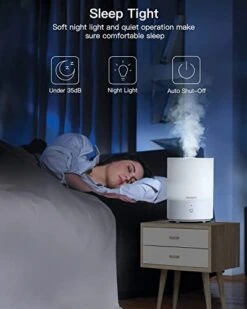 Cool Mist Humidifier For Bedroom, MORENTO Top Fill Humidifier Essential Oil Diffuser With 2.5L Water Tank For Home And Office, Baby And Plants With Night Light, Sleep Mode, Auto Shut Off, White -Solo Stoves Shop 41mXtslYNwL