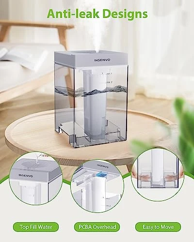 INSENVO Humidifier 7.5L For Large Bedroom, Top Fill& Anti-leak Design, Ultrasonic Cool Mist Air Humidifers Indoor For Baby&Plants, Disassemble&Clean Easily, Visualized Water Tank, Auto Shut-off, Grey 5 INSENVO Humidifier 7.5L For Large Bedroom, Top Fill& Anti-leak Design, Ultrasonic Cool Mist Air Humidifers Indoor For Baby&Plants, Disassemble&Clean Easily, Visualized Water Tank, Auto Shut-off, Grey - Image 5