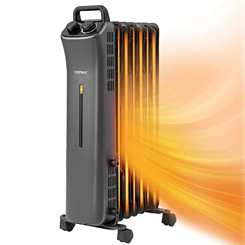 COSTWAY 1500W Oil Filled Radiator Heater, Electric Oil Radiant Heater W/Universal Wheels, 3-Level Heat, Tip-over & Overheat Protection, Portable Space Heater For Home Office Indoor Use, Black 1 COSTWAY 1500W Oil Filled Radiator Heater, Electric Oil Radiant Heater W/Universal Wheels, 3-Level Heat, Tip-over & Overheat Protection, Portable Space Heater For Home Office Indoor Use, Black