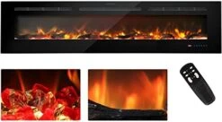 Kentsky 60 Inches Electric Fireplace Inserts, Recessed And Wall Mounted Fireplace Heater, Linear Fireplace W/Thermostat, Remote & Touch Screen, Multicolor Flame, Timer, Logs & Crystal, 750W/1500W -Solo Stoves Shop 41phuSEzv3L. AC