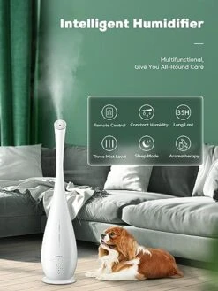 Aiheal Humidifier For Bedroom, 5L Cool Mist Floor Humidifiers For Large Room, Quiet Ultrasonic Humidifier With Smart Humidistat Mode And Essential Oil Diffuser, Baby Humidifiers With Sleep Mode, White