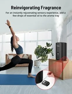 Humidifiers For Bedroom, PARIS RHÔNE 4L Top Fill Humidifiers For Home Large Room, Essential Oil Diffuser, Auto Humidity Sensor, 28dB Quiet,Timer,40H, Sleep Mode,Cool Mist Air Humidifier (Black) -Solo Stoves Shop 41quW7XbbOL