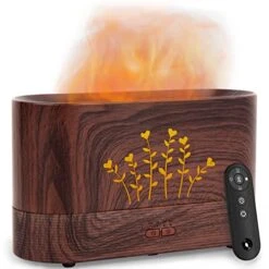 PLUWEL Flame Aroma Diffuser Humidifier,Auto-Off 300ml Essential Oil Diffuser For Large Room, Adjustable Brightness Air Humidifier With Timer For Home Office Spa Gym (Wood Grain)