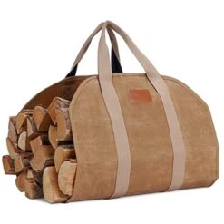 TwentyNext Firewood Log Carrier, Firewood Waxed Canvas Tote Bag With Handles, Heavy Duty Firewood Holder Fireplace Wood Stove Accessories For Camping,BBQ Indoor & Outdoor