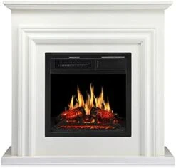 R.W.FLAME Electric Fireplace Mantel Wooden Surround Firebox, Freestanding Fireplace, Home Space Heather, Adjustable Led Flame, Remote Control,750W/1500W,Pearl White -Solo Stoves Shop 41ts84nDWSL. AC