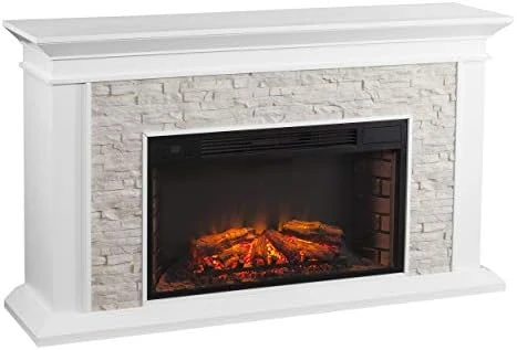 Canyon Heights Faux Stacked Stone Electric Fireplace - White 7 Canyon Heights Faux Stacked Stone Electric Fireplace - White - Image 7