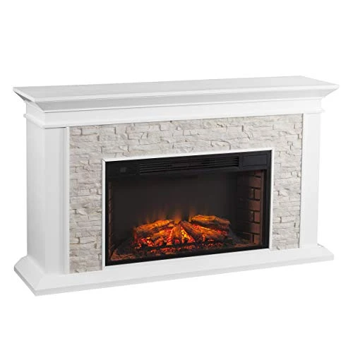 Canyon Heights Faux Stacked Stone Electric Fireplace - White 1 Canyon Heights Faux Stacked Stone Electric Fireplace - White