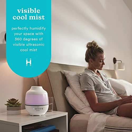 Homedics TotalComfort Humidifier – Large Air Humidifiers For Bedroom, Plants, Office – Cool Mist, Essential Oil Pads And Built-In Timer, 7-Color Night-Light, 2 Mist Settings, White 2 Homedics TotalComfort Humidifier – Large Air Humidifiers For Bedroom, Plants, Office – Cool Mist, Essential Oil Pads And Built-In Timer, 7-Color Night-Light, 2 Mist Settings, White - Image 2