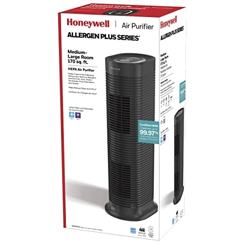 Honeywell AllergenPlus HEPA Tower Air Purifier, Allergen Reducer For Medium-Large Rooms (170 Sq Ft), Black - Wildfire/Smoke, Pollen, Pet Dander, And Dust Air Purifier, HPA160 2 Honeywell AllergenPlus HEPA Tower Air Purifier, Allergen Reducer For Medium-Large Rooms (170 Sq Ft), Black - Wildfire/Smoke, Pollen, Pet Dander, And Dust Air Purifier, HPA160 - Image 2