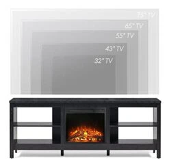 WAMPAT Fireplace TV Stand For 75 Inch TV, Entertainment Center With 4 Storage Shelf, Wood TV Console Table With Electric Fireplace, Television Stands For Living Room Bedroom, Black, 70 Inch -Solo Stoves Shop 41w1Mc2SSPL