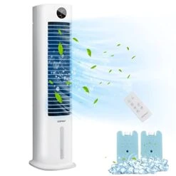 COSTWAY Evaporative Air Cooler, 42-Inch Height Portable Quiet Swamp Cooler W/ 80° Oscillation, 3 Modes, 3 Speeds, 9H Timer, 2.1 Gal Water Tank , 2 Ice Boxes, Remote Control